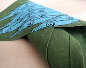 Squid Linens - tea towels, blue on green - set of two