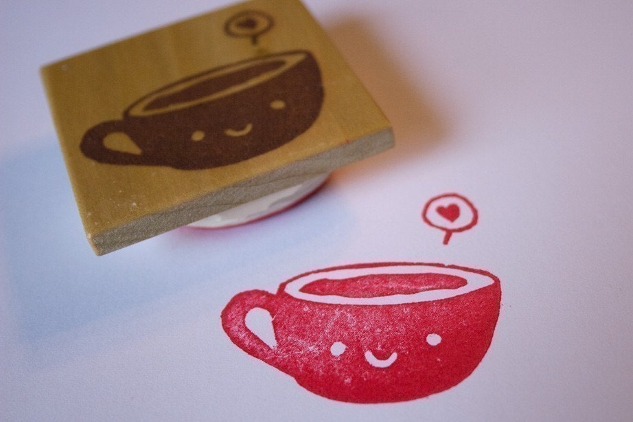 Smiling Tea Cup Hand Carved Stamp