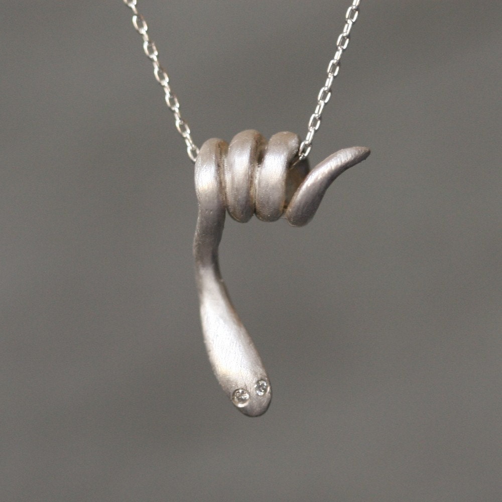 Baby Snake Necklace No. 2 in Sterling Silver with Diamonds