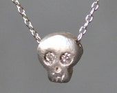 Baby Skull Necklace in Sterling Silver with Diamonds