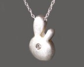Bunny Pendant Necklace in Sterling Silver with Diamond