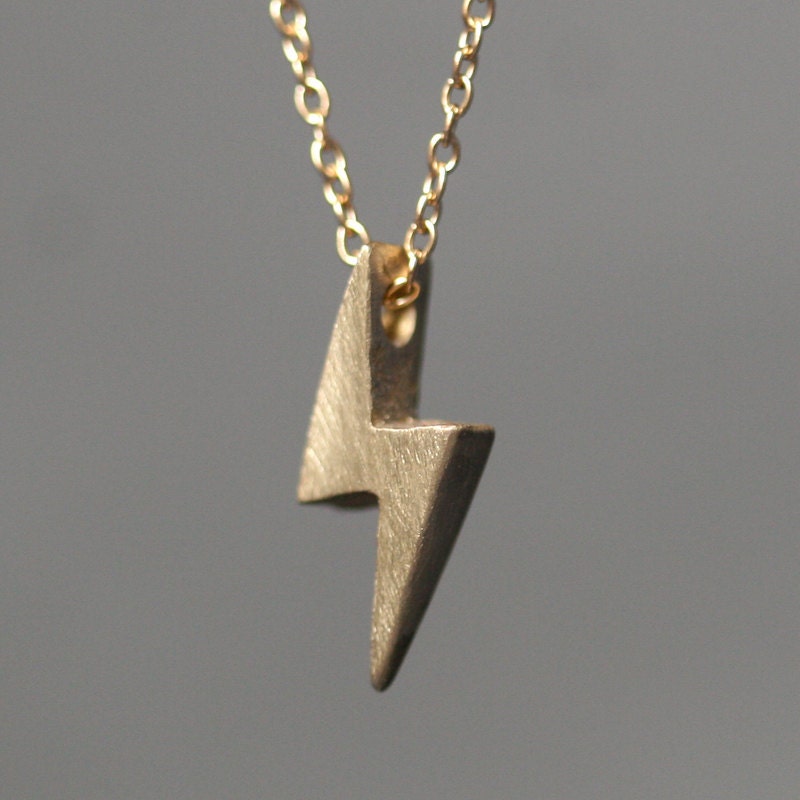 Lightening Bolt Necklace in Brass with Gold Filled Chain