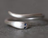 Baby Snake Ring in Sterling Silver with Blue Sapphires