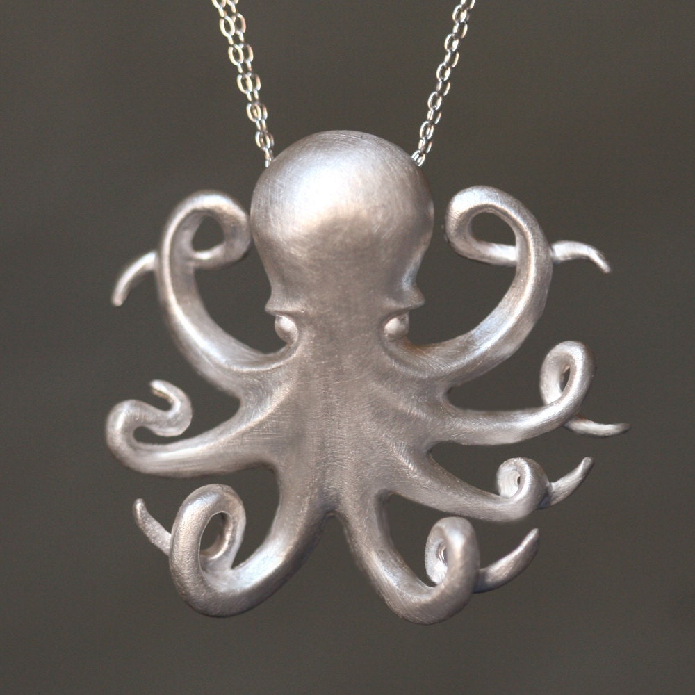 Long Octopus Necklace in Sterling Silver