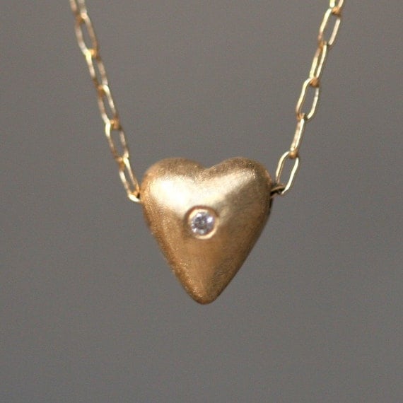 Tiny Puffy Heart Necklace in 14K Gold with by MichelleChangJewelry