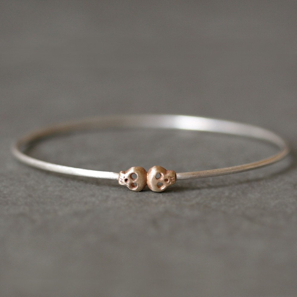 Skull Bangle in Sterling Silver and 14K Gold