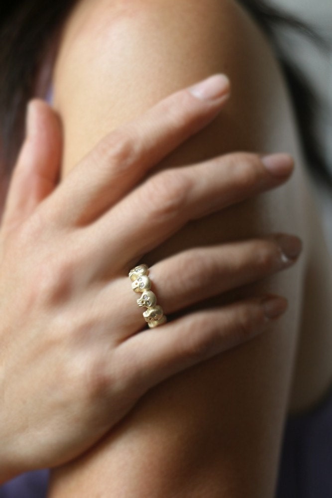 Baby Skull Band Ring in 14K Gold with Diamonds UNISEX