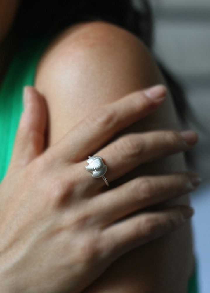Baby Elephant Ring in Sterling Silver with Diamonds