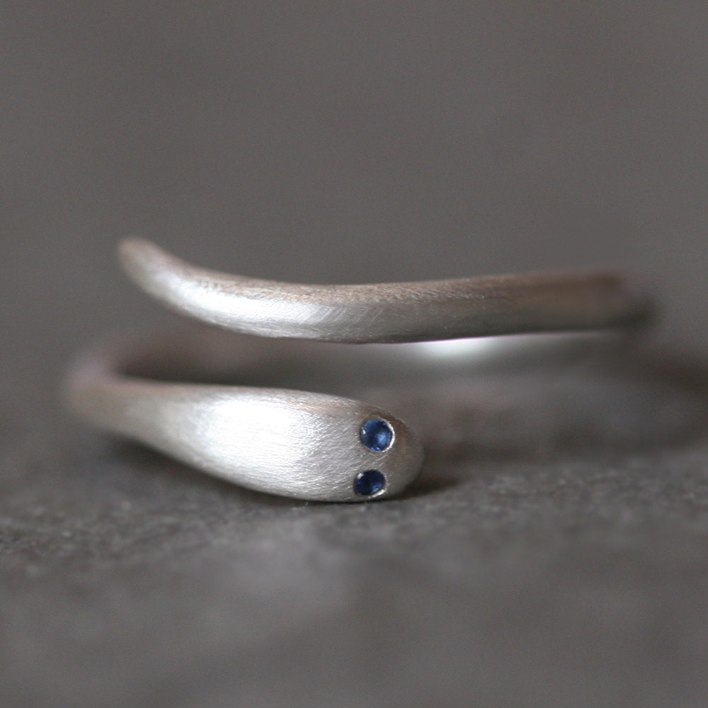 Baby Snake Ring in Sterling Silver with Blue Sapphires