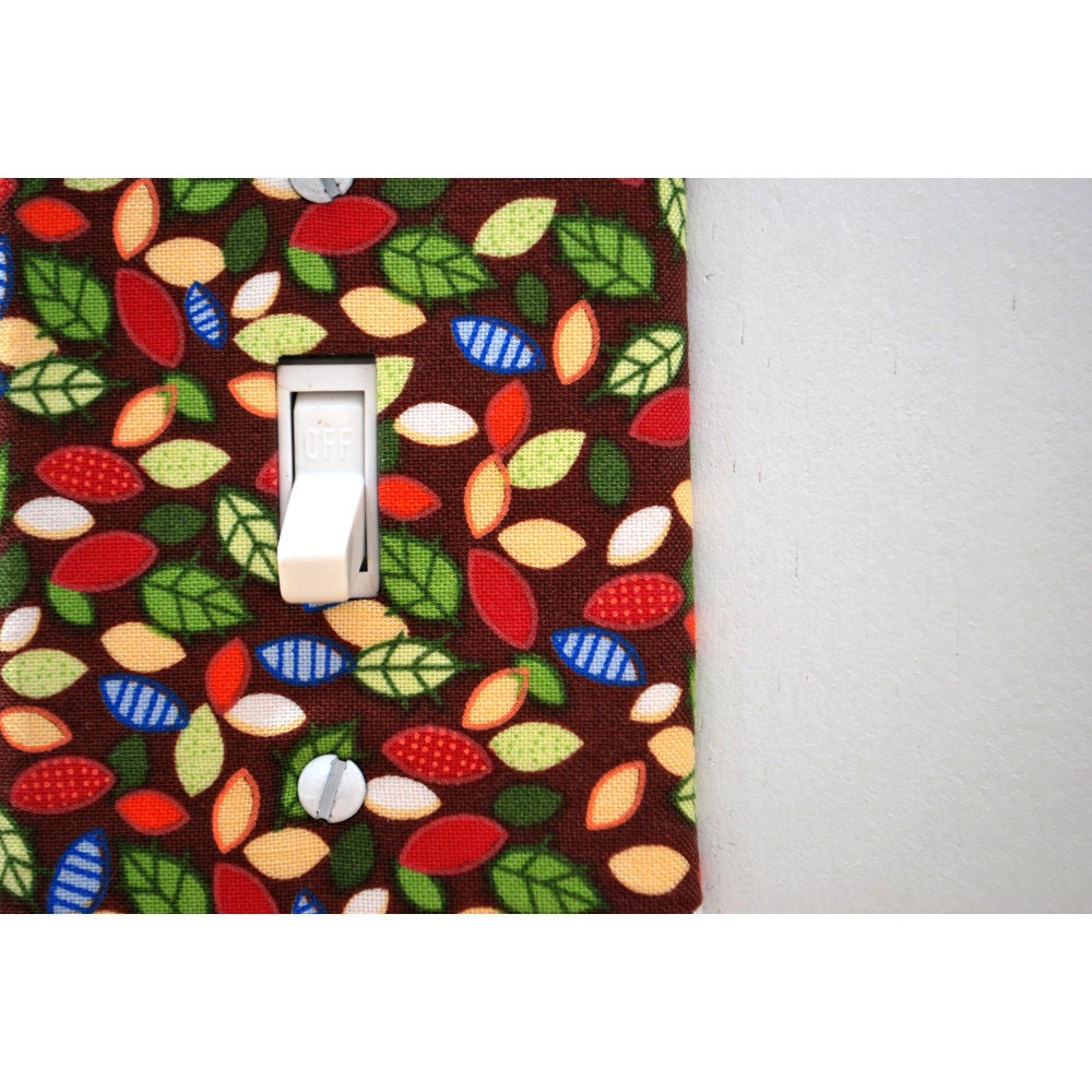 Light Switch Plate Cover - brown with multi-colored leaves, nature, natural, woods