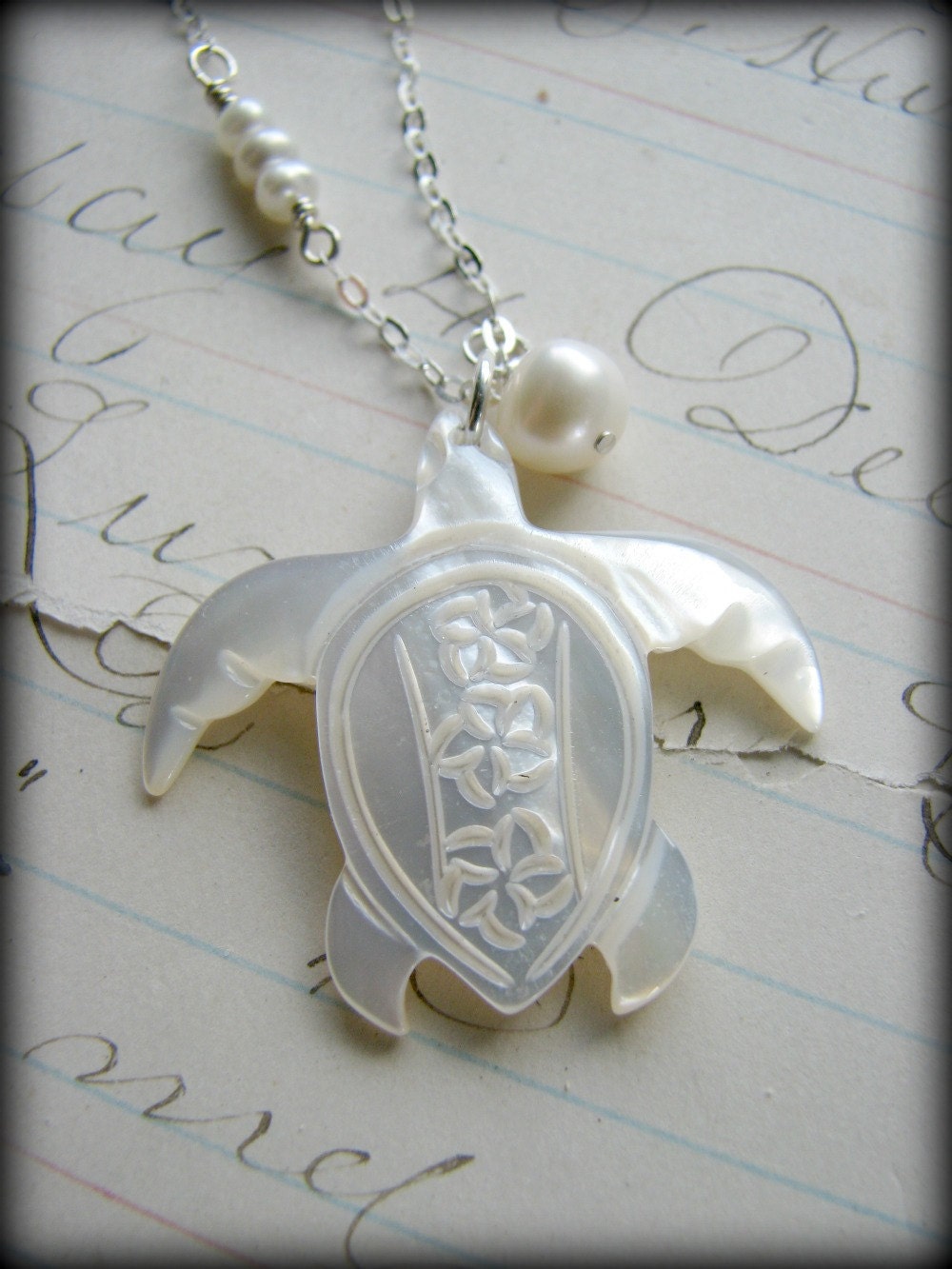 Turtle Honu Necklace Mother Pearl Hawaii Aloha Gift Birthday Wife Girlfriend Best Friend