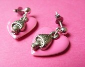 Hearts and Mushrooms Studs - Pink Heart and Toadstool Earposts