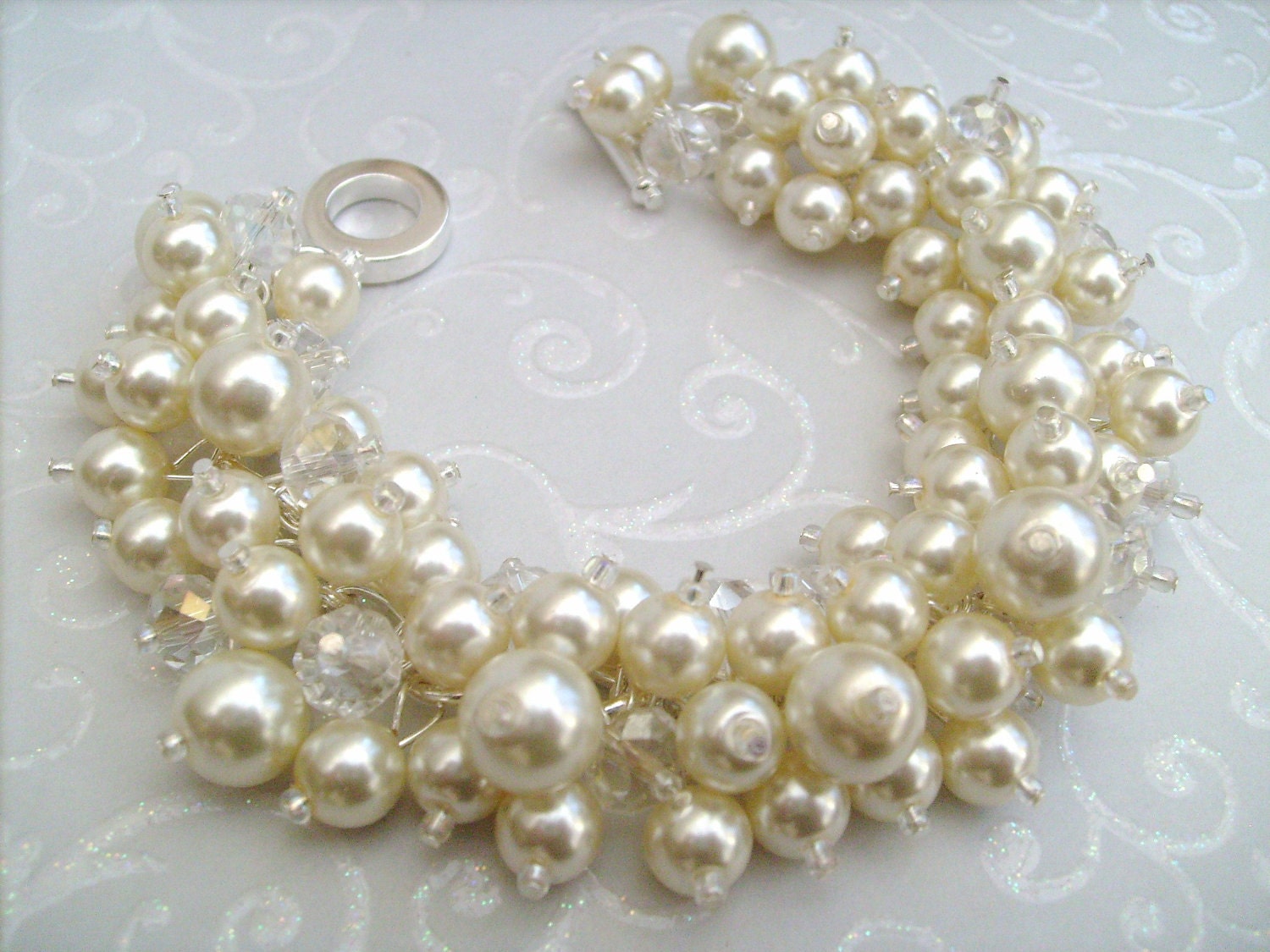 Bridal Jewelry, Wedding, Pearl Bridesmaid Bracelet, Cluster Bracelet, Pearl Bracelet, Ivory Pearl Jewelry - Bliss - Designs by Kim Smith