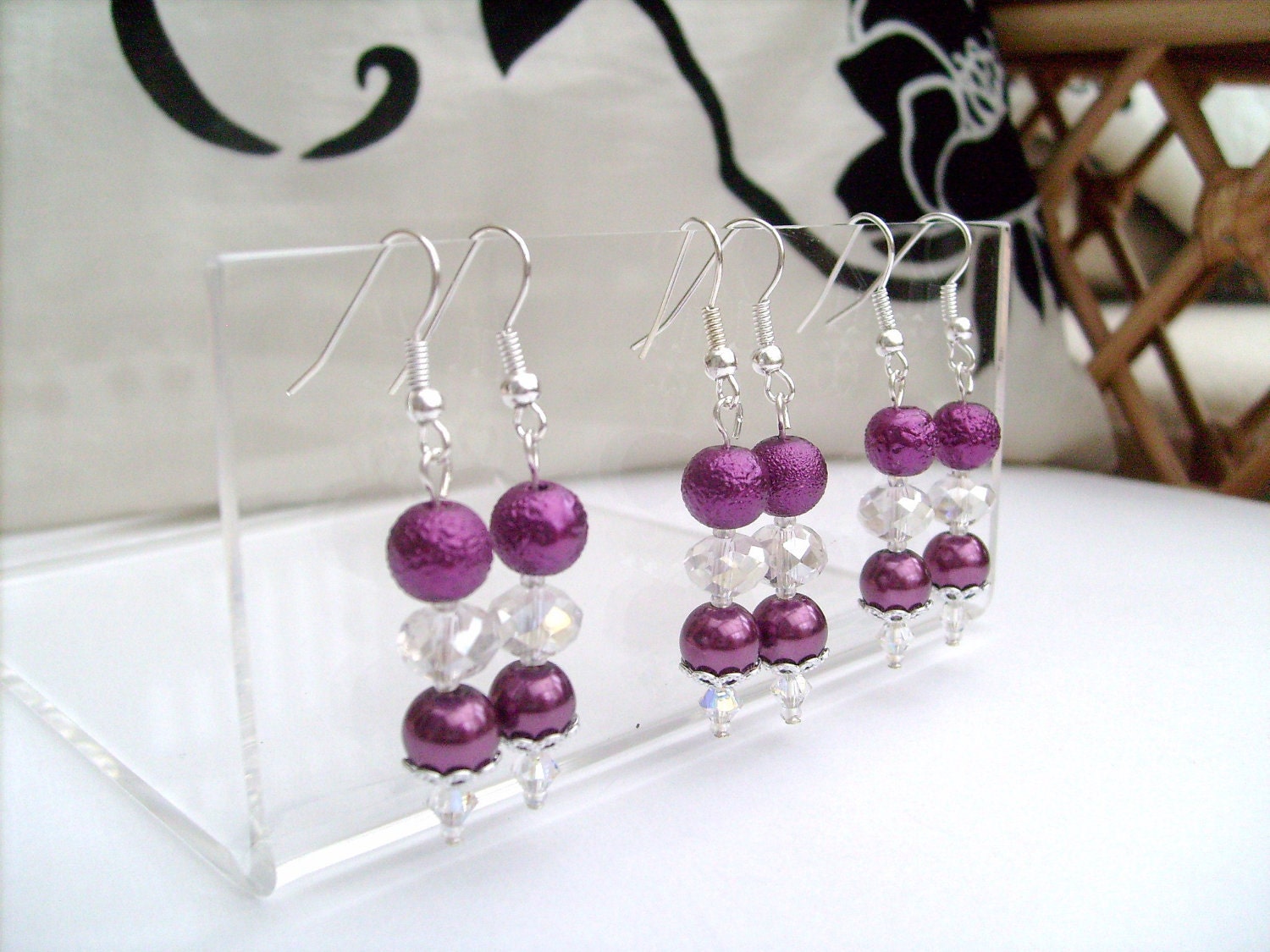 Pearl Bridesmaids Earrings, Pearl & Crystal Earrings, Pearl Beaded Earrings Custom Colours, Wedding Jewelry, Listing for 1 Pair of Earrings