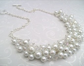 Beaded Cluster Necklace, Pearl Necklace, Pearl Beaded Necklace, Bridal Jewelry, Chunky Pearl Necklace, Cluster Necklace