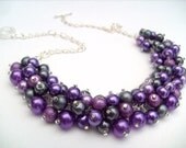 Pearl Beaded Necklace, Purple and Slate Gray Bridesmaid Necklace, Purple Necklace, Cluster Necklace, Bridesmaid Gift, Custom Colours - KIMMSMITH