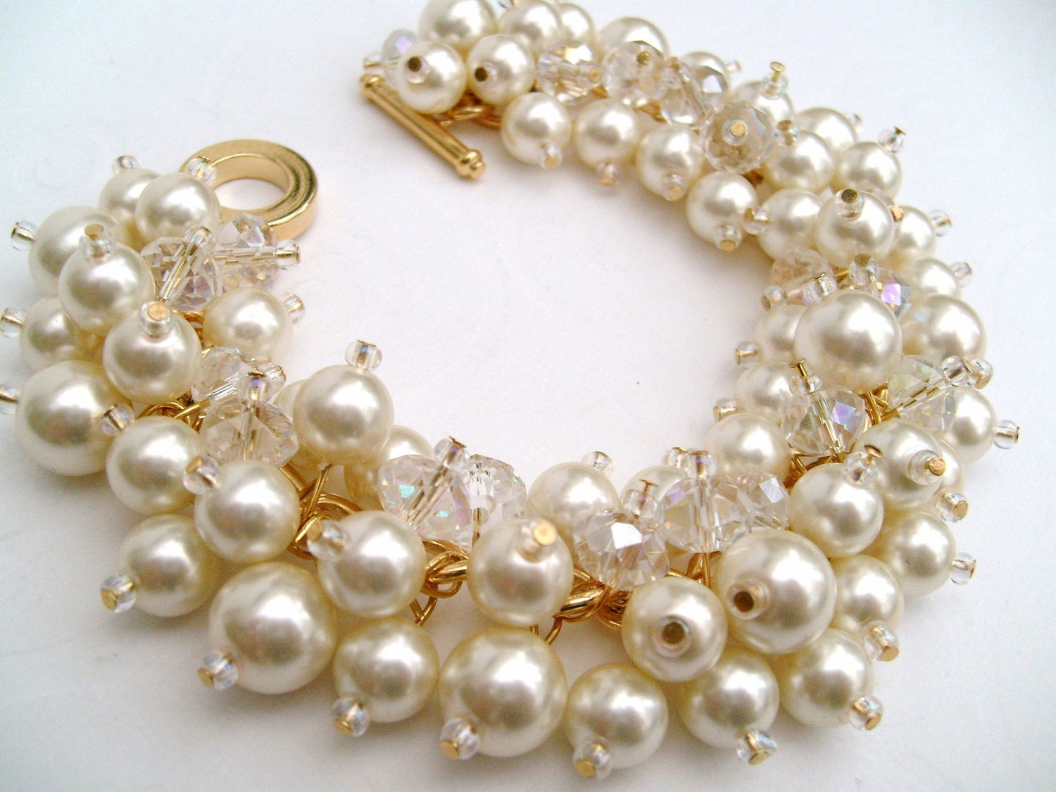 Pearl Bracelet, Ivory Pearl Bridesmaid Bracelets, Bridesmaid Jewelry, Custom Colours, Cluster Bracelet, Pearl Beaded Bracelet