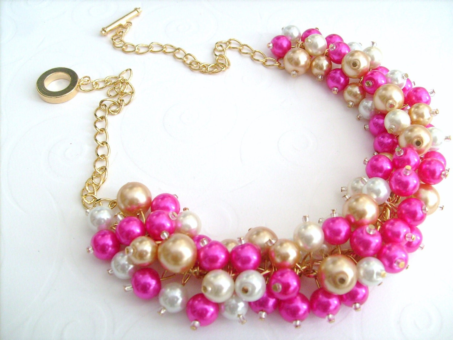 Pearl Beaded Necklace Hot Pink Bridesmaid Jewelry By Kimmsmith