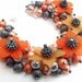 Pearl Beaded Bracelet, Cluster Bracelet, Orange Flowers, Chunky Bracelet - Lush - Handmade Original Beaded Designs by Kim Smith
