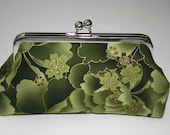 Clutch Purse Green olive Celedon Metallic Gold IMPERIAL BLOSSOMS Clutches