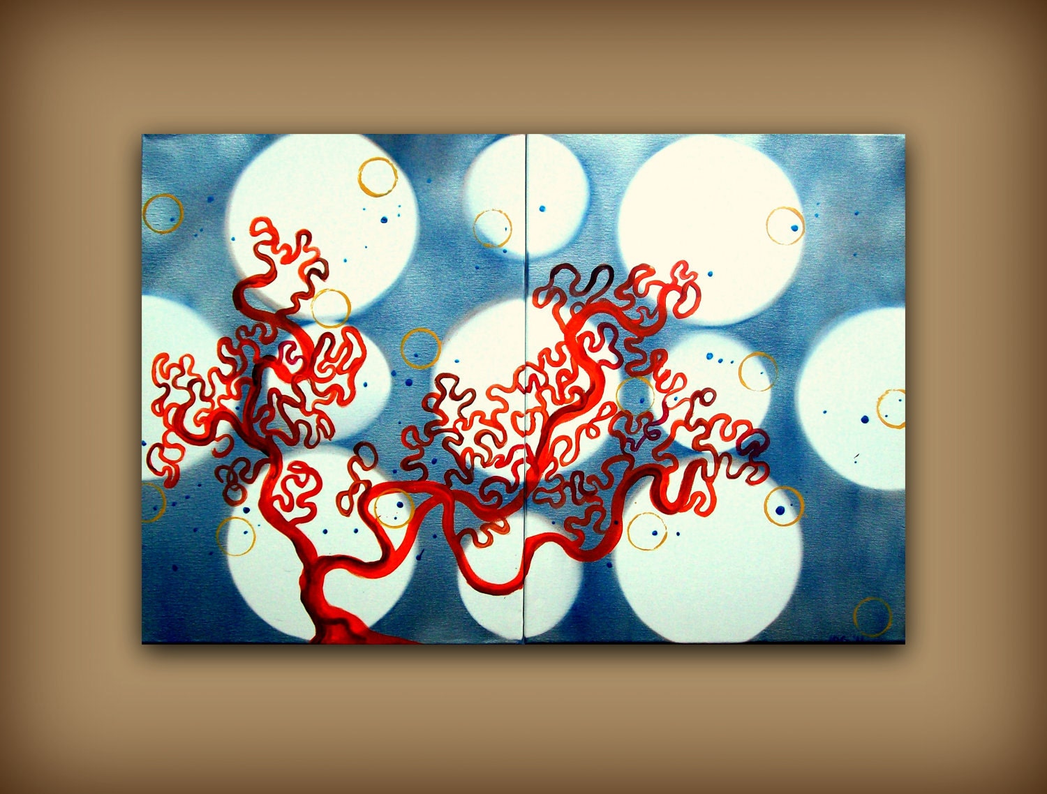Large Original Painting...Coral Explosion...HUGE Abstract Contemporary Modern Diptych Metallic Painting by HD Greer