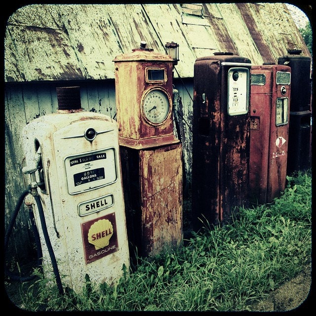 Old Gas Pumps Fine Art Photograph 8x8, shell gasoline- Home Decor