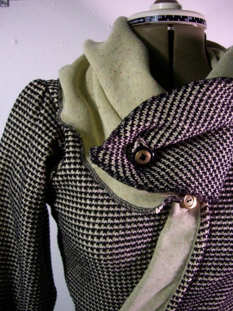 Jodene's Boyfriend Cardigan jacket-- asymmetrical buttoned sweater with pocket and adjustable collar.