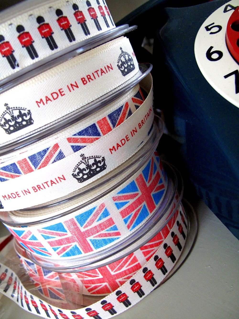 5 Trims LONDON Calling Grab Bag a mix of 5 Trims 3 fat Union Jacks plus soldiers and crowns