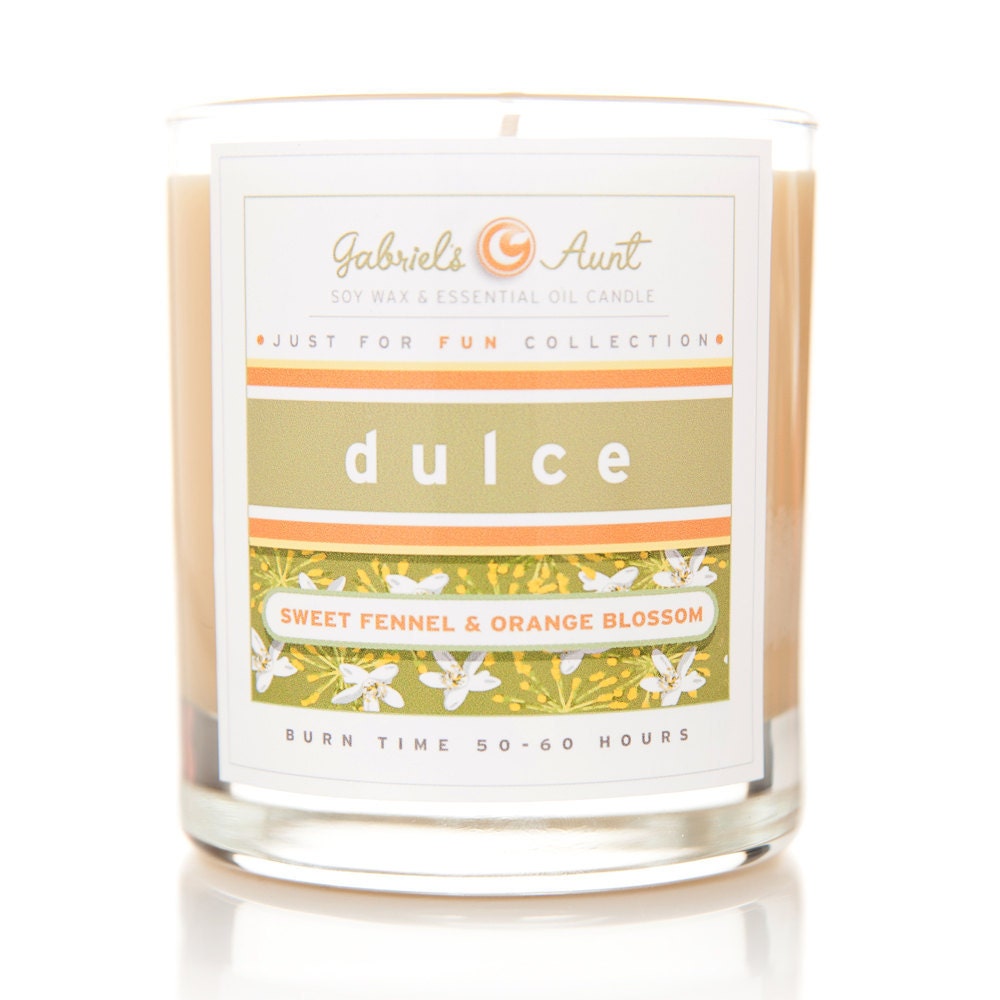 Dulce 8 oz 60 Hour Burn Time Candle with Sweet Fennel and Orange Blossom Non Toxic Eco Friendly Natural