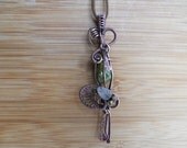 Peridot Rock Pendant Citrine Moonstone Leaf Wire Wrapped in Oxidized Copper