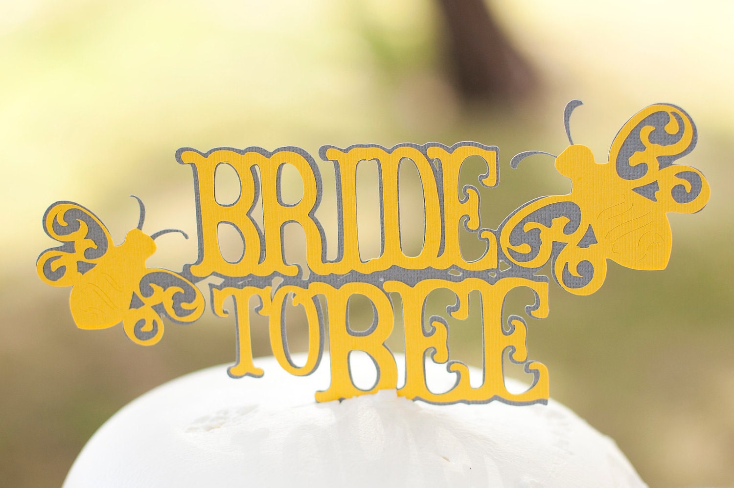 Bride to Bee Bridal Shower Cake Topper Yellow and Grey