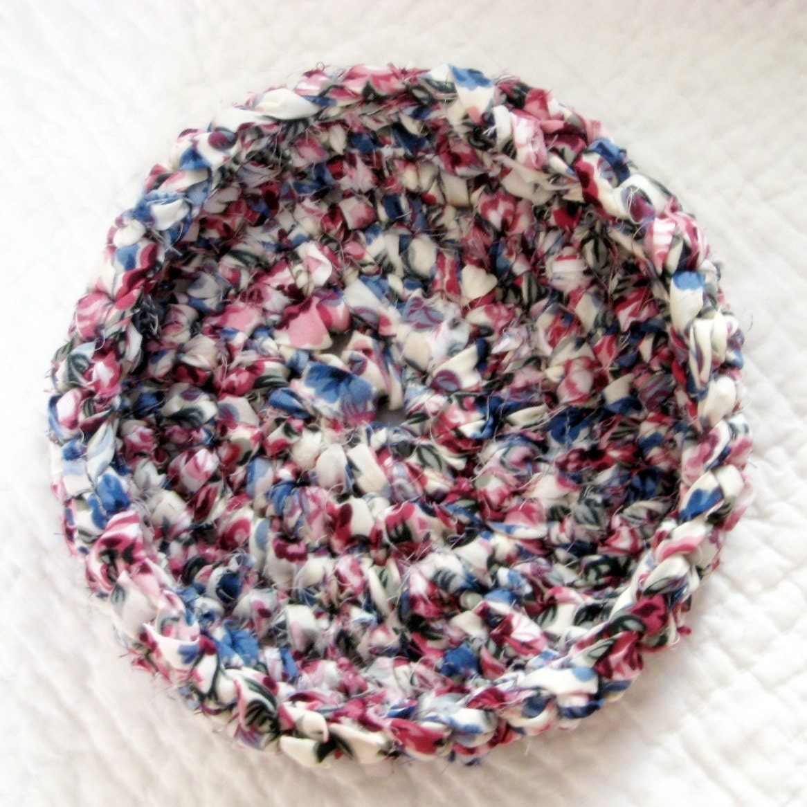 Spring Bouquet Rag Basket - Crochet Fabric Strips Shabby Chic