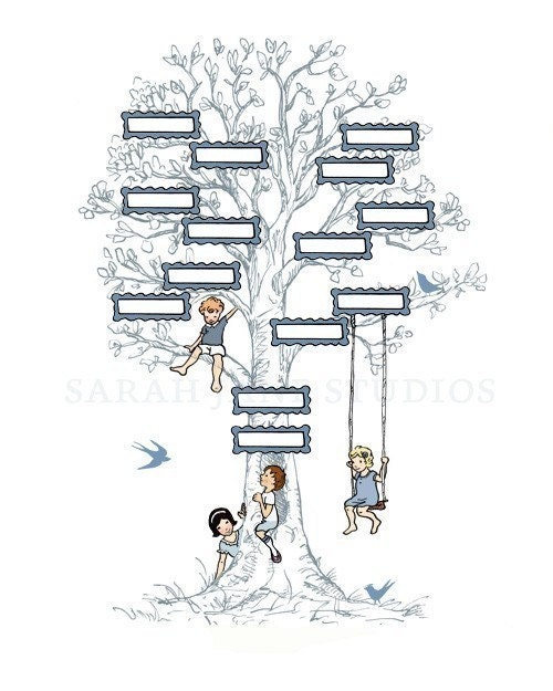 Children's Wall Art Print - Family Tree (Blue) - 11x14 - Kids Nursery Room Decor