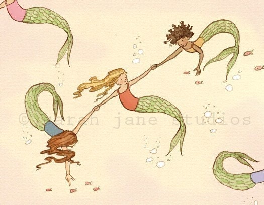 Children's Wall Art Print - Mermaids - 8x10 - Girl Kids Nursery Room Decor