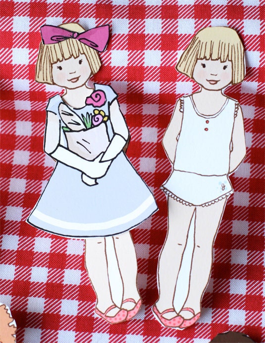 Paper Dolls - PDF Printable - My First Trip to Paris - 6 dolls and outfits
