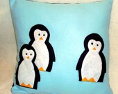 Purple Penguins Felt Throw Pillow
