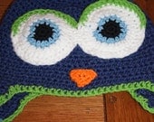 Owl hat earflaps.  Crochet, Custom colors, any size
