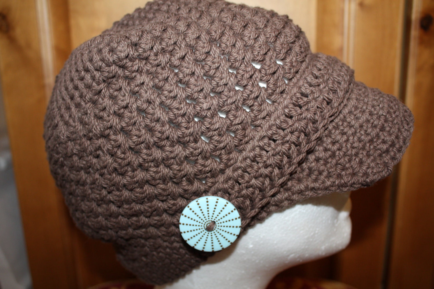 Newsboy hat, crochet button band - Any color. Any size.