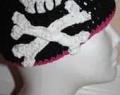 Pirate hat. Crochet, Custom colors, any size.  Goth, Skulls.
