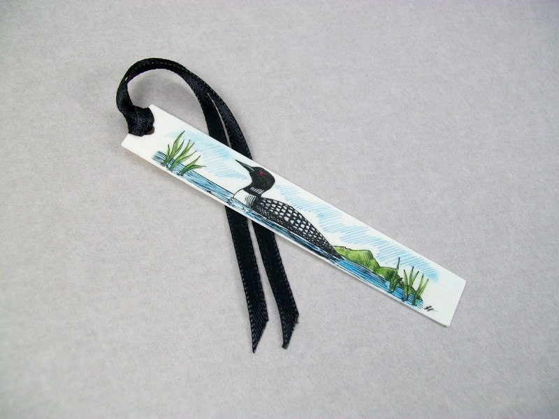 Scrimshaw Piano Key Bookmark, Loon