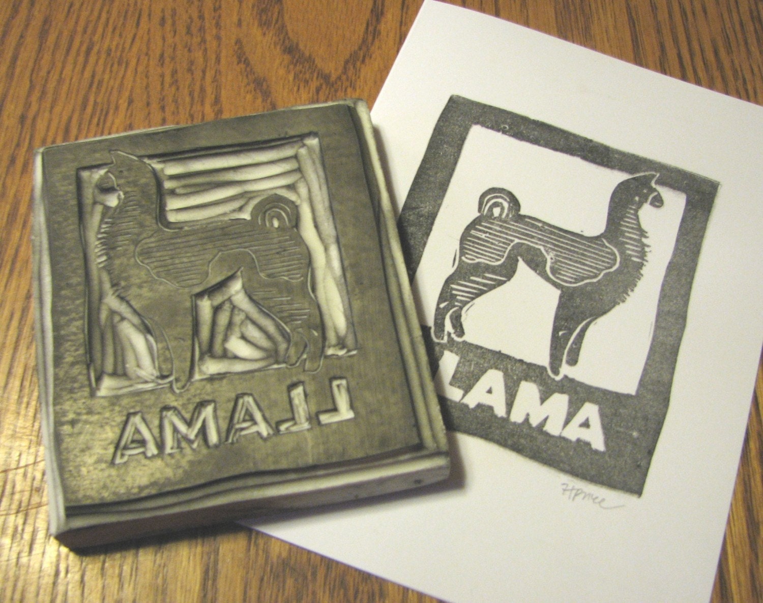 Hand-Carved Llama Rubber Stamp