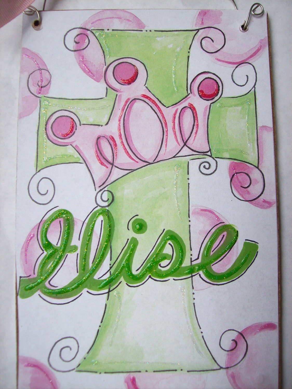 Hand painted and personalized girls cross name sign christening or baby arrival gift