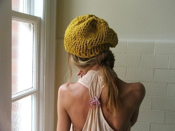 Yellow hat / Mustard hat / Yellow Chunkier knit hat - ileaiye