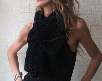 Black Shrug / black sweater /  A simple, wide sleeved, black chunky shrug, scarf, cowl