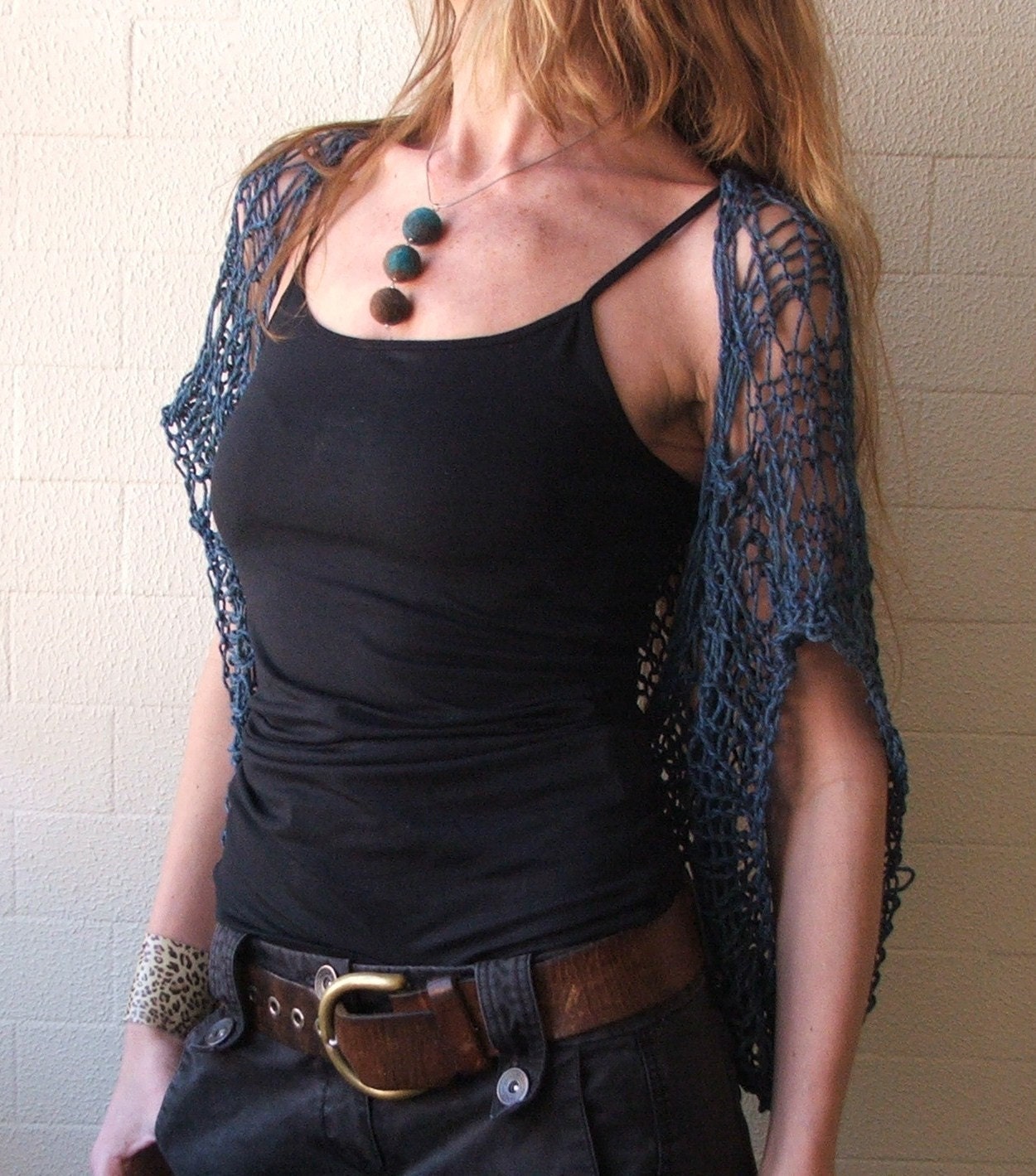 Loose weave teal blue summer cotton shrug LTD EDITION approximately 1 - 2 left in this shade