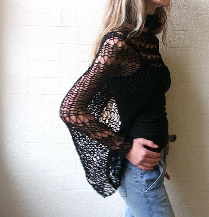 Black Shrug / Black  Sweater / Eco Fairtrade Cotton Loose weave shrug 4 - 5 left in this shade