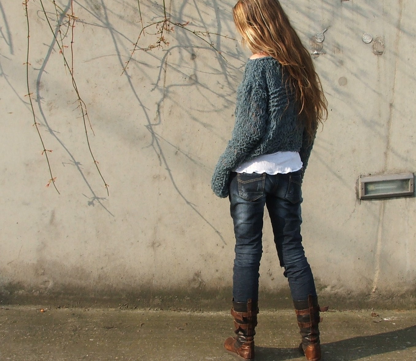 Teal blue grunge sweater approx 2-3 left in this shade