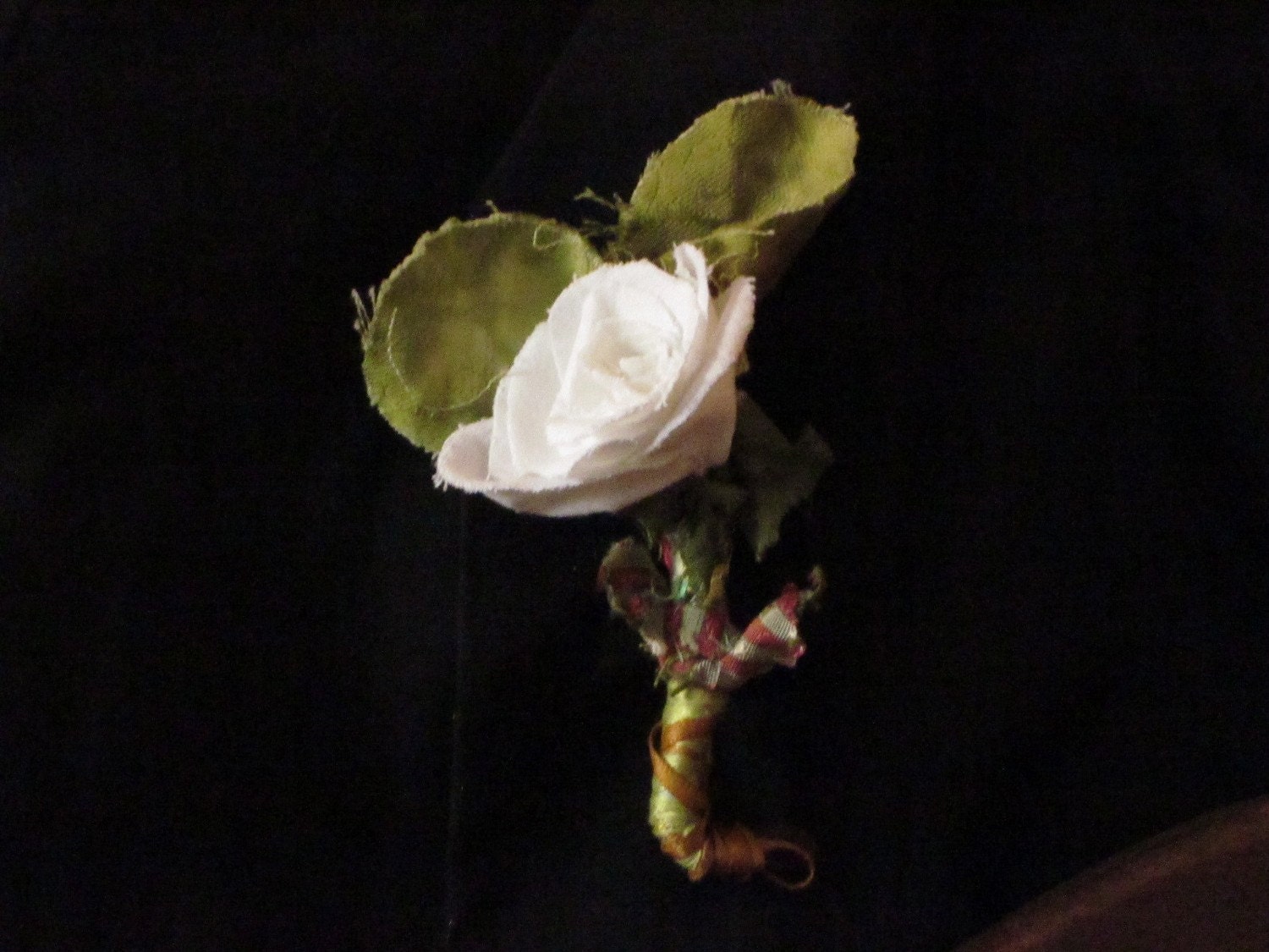 White Linen Textile Art Flower Brooch -- White Rose