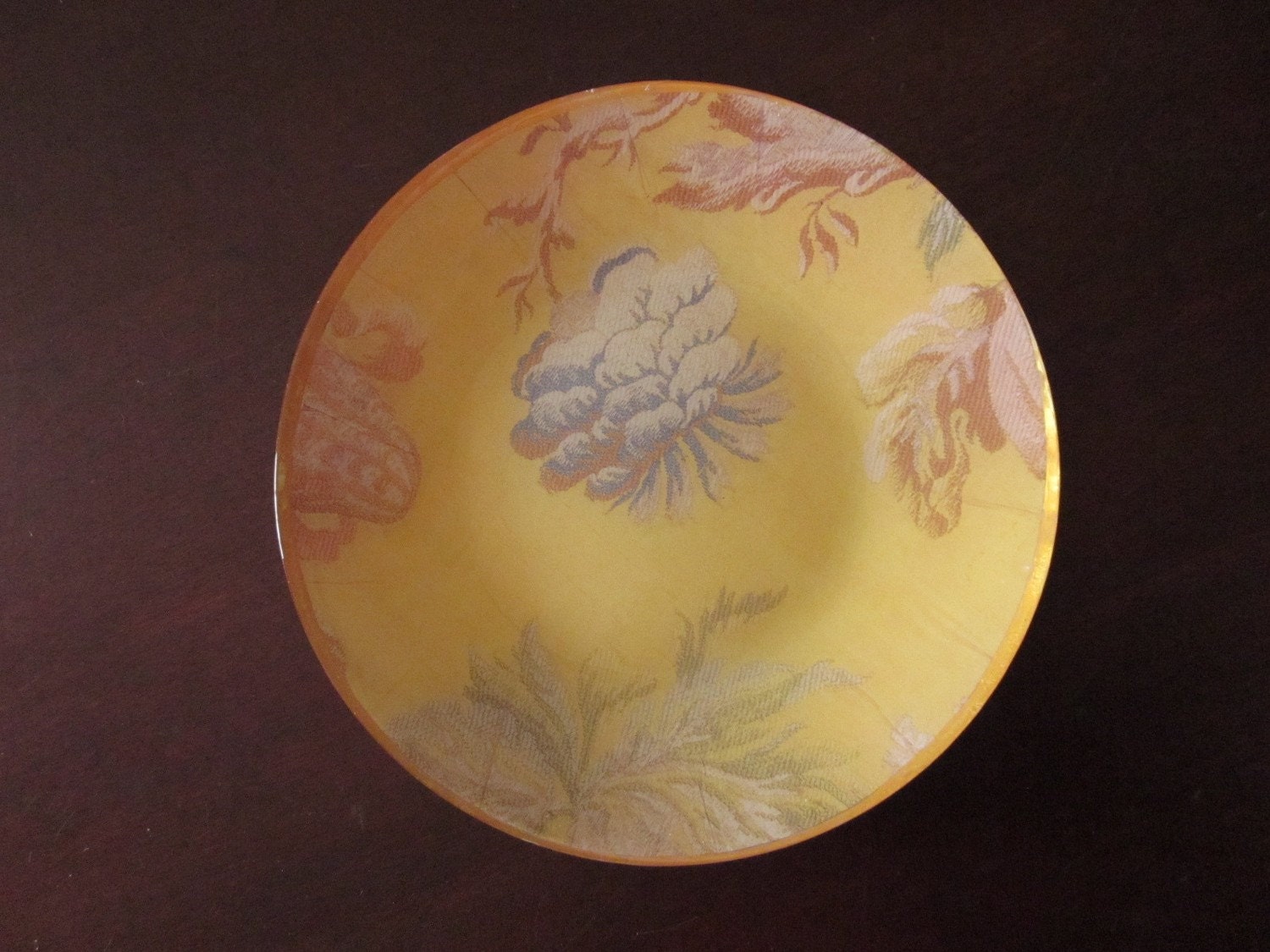 Antique Sun Yellow Floral Tapestry Decoupage Plate