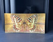 Oriental Butterfly Decoupage Plate - brown red gold golden pattern glass